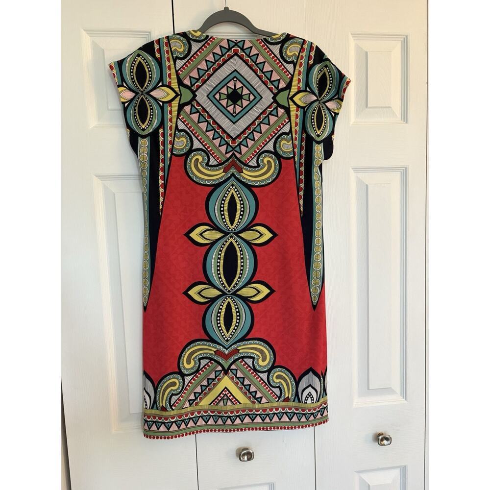 Laundry Shift Dress Lined Size Small Red Geometric Boho Tribal Print - Picture 6 of 9